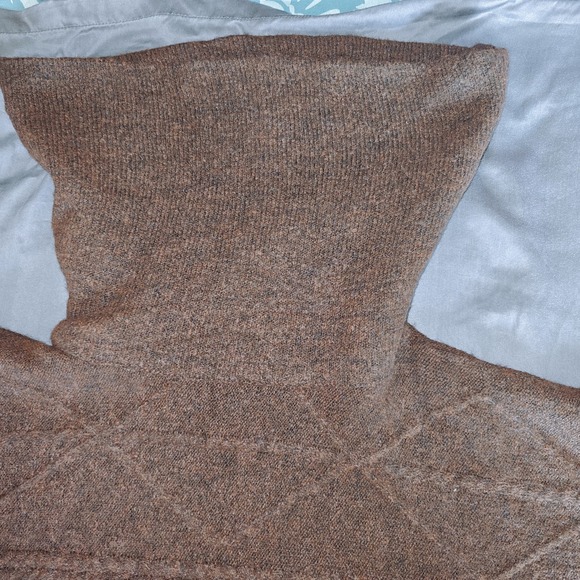 World Market Recycled Yarn Cable Knit Funnel Neck Sweater Poncho Brown NWT - Picture 12 of 16